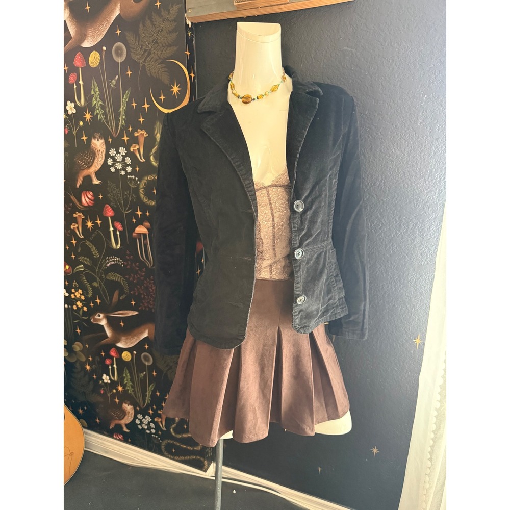 St Johns Bay Petite Black Corduroy Blazer Jacket Womens PXL Stretch 3 Button